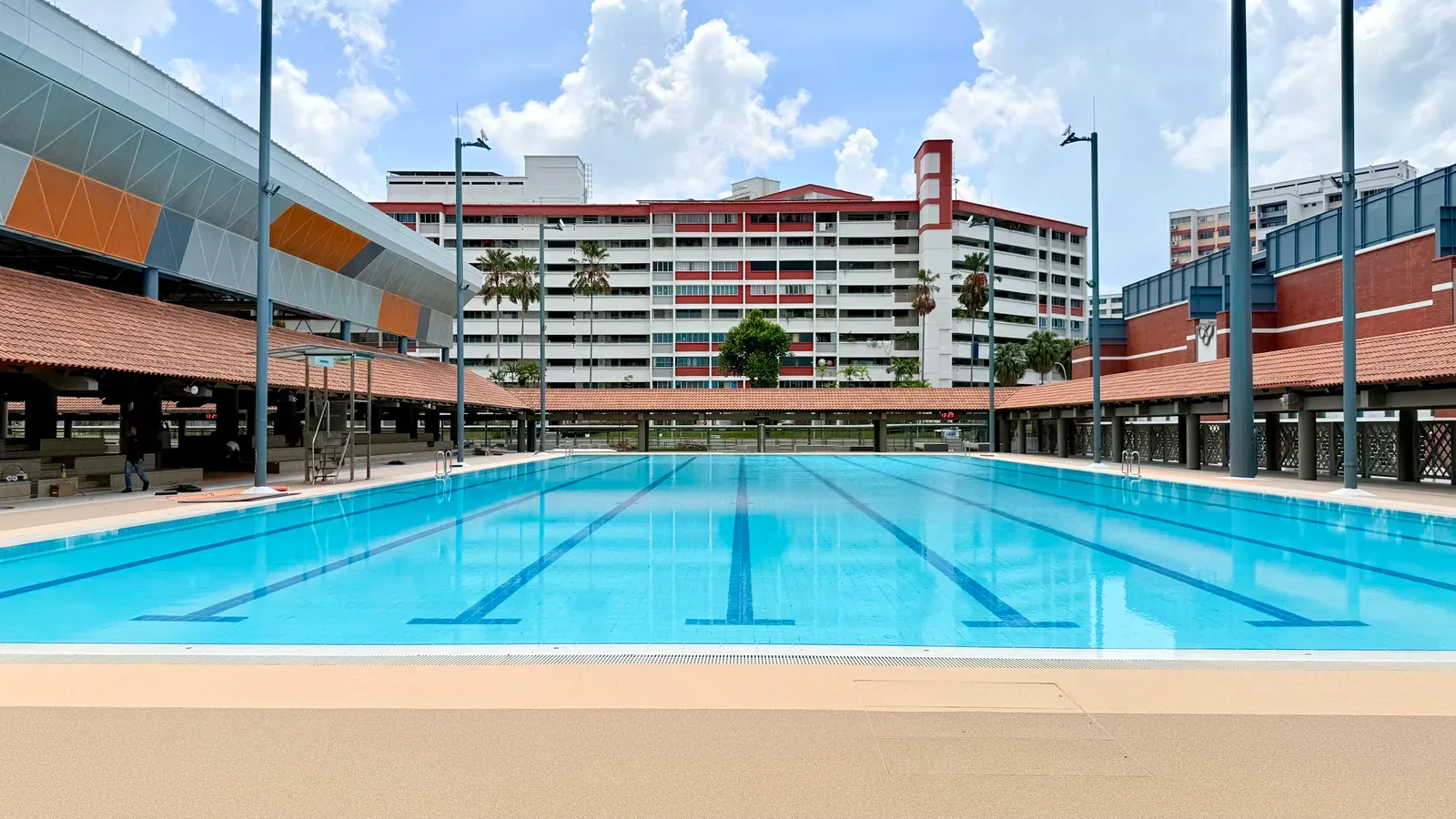 The outdoor eight-lane 50-metre competition pool at Hougang Swimming Complex