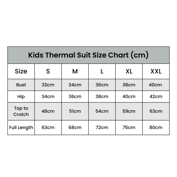 Thermal Suit size Chart