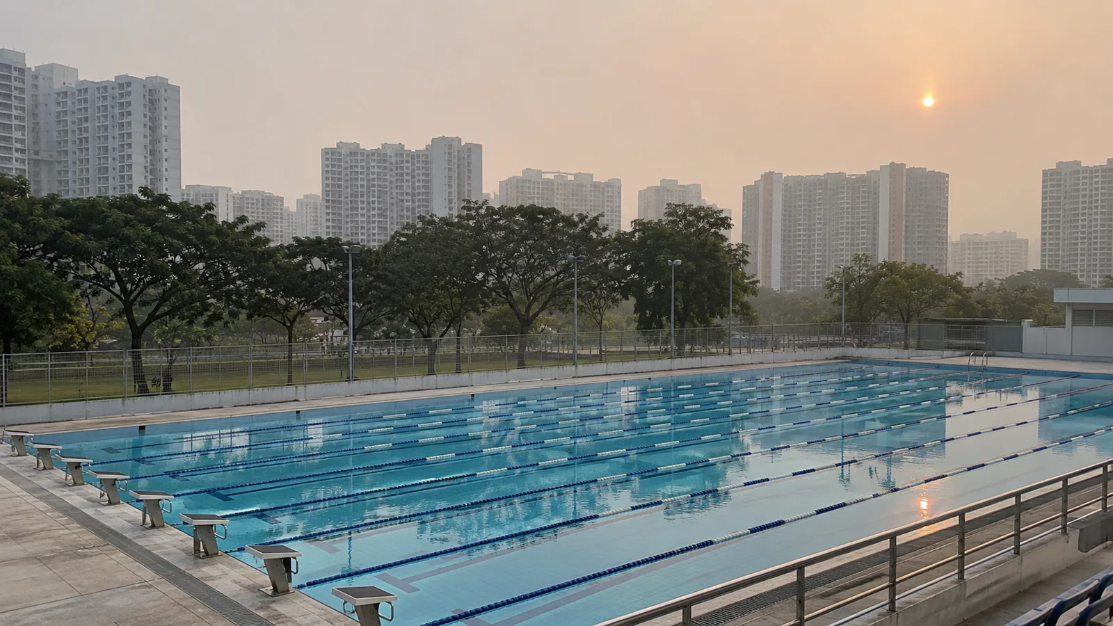 haze-public-pool Illustration of a hazy sky over a public swimming pool
